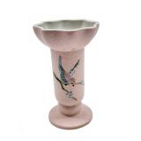 Hull USA S7 pink ceramic vase with birds