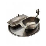 Silverplate serving pieces with covered dish