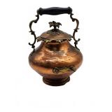 Copper and brass kettle with lid and handle