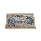 German 5 Reichsmark Banknote
