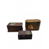 Three wooden boxes with painted flowers