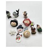 Porcelain whale figurines with snowman ornaments