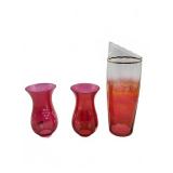 Three Cranberry Glass Vases