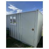 11' shipping container with side door and window.
