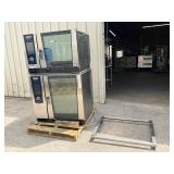 Rational double steam oven with cart on casters
