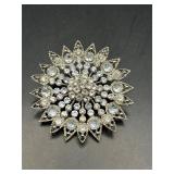 Silver tone clear rhinestones brooch pin