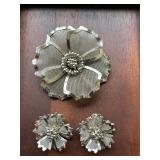 vintage B.E.D mesh flower brooch earring