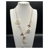Gold tone flowers leaves necklace