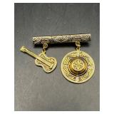 vintage Spanish Damascene gold-tone brooch pin