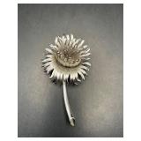 Vintage silver tone  flower brooch pin