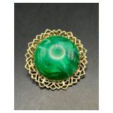 vintage green marbled cabochon brooch pin