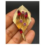 vintage gold-tone leaf bouquet brooch