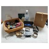 Basket, Watches, Glasses, Costume Jewelry