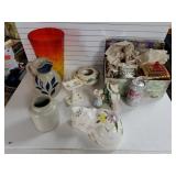 Decorative Lot: Vases, Cat, Bath, People