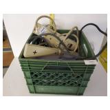 Milk Crate Of Power Strips, Cords And Supplies