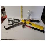 Clamps, Level, Hammer, Pry Bar, Shears