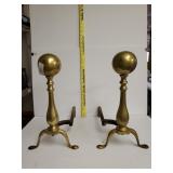 Vintage Brass Ball Andirons