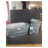 Small Galvanized Wash Tub & (4) Pails