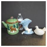 Milk Glass Hen on Nest, Vase, Pitcher