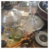 Oil Lamps, Clear Chicken on a Nest, Green Glass &