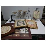 Candleholder, hanging artwork decor, signs, table