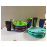 Plastic Cups, plates & serving tray and drinking