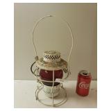Metal Electric Lantern w/Red Glass Globe