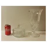Covered Glass Candy Dish & Glass Vase