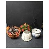 Fall Themed Decor: Basket, candle holders, music