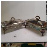 Silver colored Serving Stands w/casserole dishes