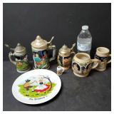German Beer Steins, Mugs, Plate