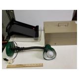 Money box, desktop lamp, paper organizers