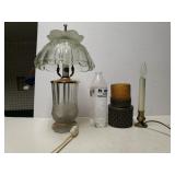 Clear Floral Pattern Lamp, Fake Candle & Lamp
