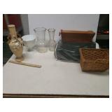 Vases, Basket, Wooden Bin & more