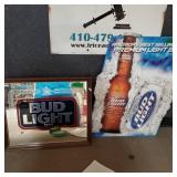 (2) Bud Light Signs - Framed Mirror & Metal Sign