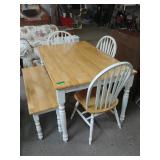 Country Dining Room Table w/ 3 Chairs & 1 Bench