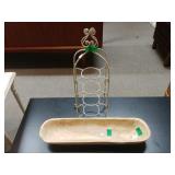 Decorative Wooden Oblong Bowl & Metal Small Bowl