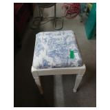 White Wooden Stool w/blue & white picture on