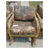 Rattan Rocking Chair W/brown Floral Cushions -
