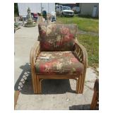 Rattan Chair W/brown Floral Cushions - 27.5×32×30