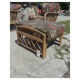 Rattan Ottoman W/brown Floral Cushion- 26×25×17