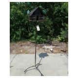 Metal Birdhouse On Tall Stand - 65" Tall