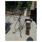 Metal Plant Stand, Plastic Basket, & Bird Feeder