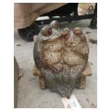 9 1/2" tall Frogs sitting on a bench statue