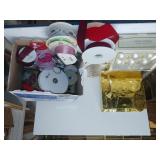Box Of Ribbon & Xmas Ornaments