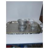 Silver Like Tray, Custard Cups (2), China Cup,