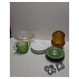 Assorted Glassware & (2) Small Cookie Cutouts
