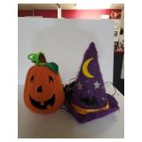 Fiber Optic Light Up Pumpkin & Witches Hat