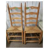 (2) Matching Woven Jute Seat Wooden Chairs