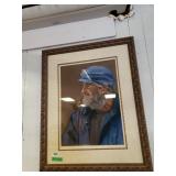 Framed Drawing Of Waterman W/pipe - 28.5"×35.5"